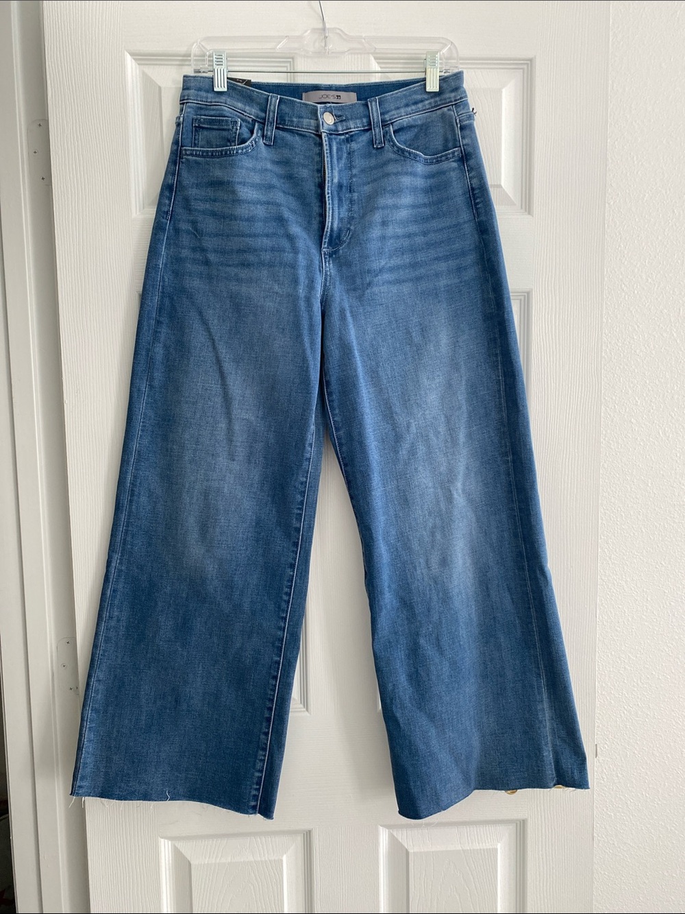 Joe's Jeans The Mia Raw Hem High Waist Ankle Wide Medium Blue Denim Size 28 NWT